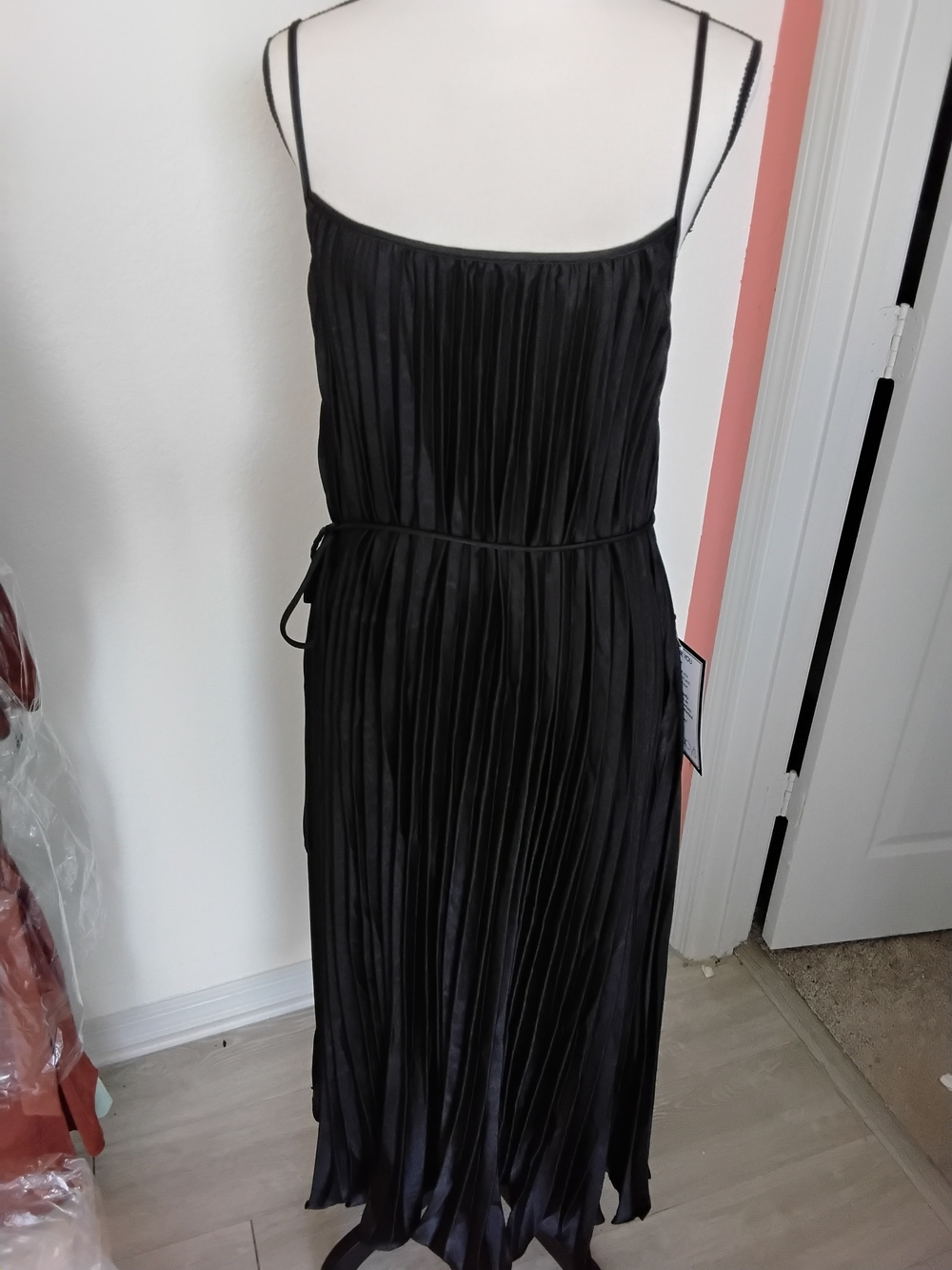 Black Pleated Maxi Dress with Spaghetti Straps